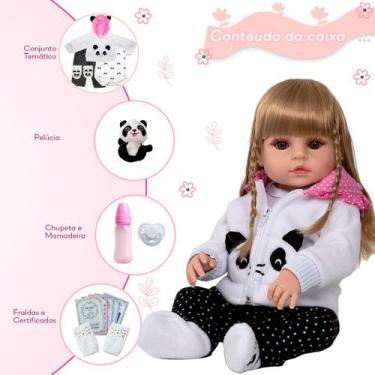 Imagem de Bebe Reborn Silicone Menina Panda Loira Linda Fala e Chora - Cegonha R