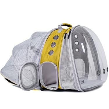 Imagem de Mochila expansível para gatos, suporta até 20 libras, mochila para animais de estimação com janela de bolha de astronauta em cápsula espacial para gatos grandes e filhotes pequenos (amarelo, extensão