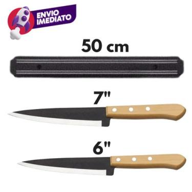 Imagem de Kit 03 Pç Barra Magnetica Suporte Organizador 50cm E Jogo 2 Facas 6" E
