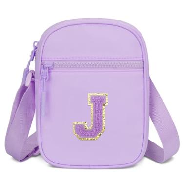Imagem de CLOUDWINGS Presente de aniversário para meninas, bolsa tiracolo com inicial para crianças de 3 a 10 anos, Roxa
