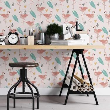 Imagem de Papel De Parede Adesivo Flamingo Folhas N05193 0,58X3,00M - Adesivo BR