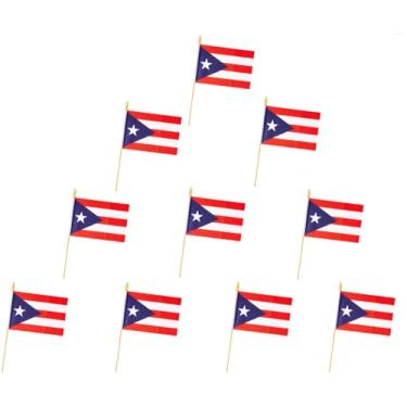 Imagem de Pacote com 10 Bandeiras de Porto Rico - Bandeira Portátil - 12,7 x 20,3 cm, Mini Bandeira de Porto Rico Adequado para Decorações de Festa, Expositores de Lojas, Decorações de Bar e Desfiles do Dia