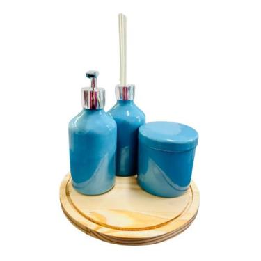 Imagem de Kit de Banheiro Lavabo Porcelana Luxo Difusor Dispenser Sabonete Liqui