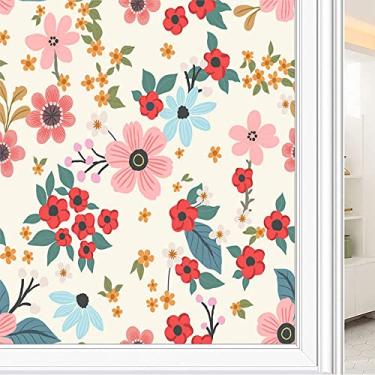 Imagem de Película de janela de privacidade de flores, textura de estilo floral, filme de vidro para sala de estar e escritório em casa, L90 x C 190 cm