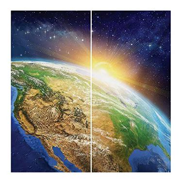 Imagem de Cortina de isolamento térmico do espaço sideral, vista celestial do nascer do sol sobre o planeta Terra com campo de estrelas no Oceano Pacífico, para sala de estar ou quarto, L 132 x C 182 cm