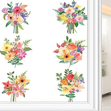 Imagem de Película de janela de privacidade de flores, textura de estilo floral, filme de vidro para sala de estar e escritório em casa, L90 x C 190 cm