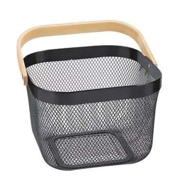 Imagem de Cesta Piquenique,Cesto Fruteira Organizador de UtensíLios Decorativo Caixa Organizadora Bambu E Inox(PRETO MÉDIO)