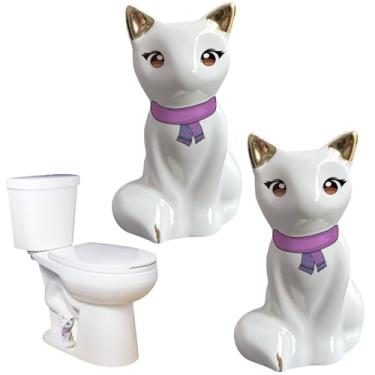 Imagem de 2 peças tampas de parafuso de vaso sanitário alto branco cerâmica adorável raposa, parafusos de banheiro em forma de animal substituição decoração de banheiro evitar ferrugem parafusos de vaso