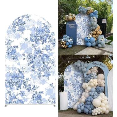 Imagem de Capa de fundo de arco para chá de bebê em flor tecido elastano elástico azul rosa flor floral laços menina aniversário festa batismo decoração (2,6 x 6 pés (78 x 180 cm), G3854)