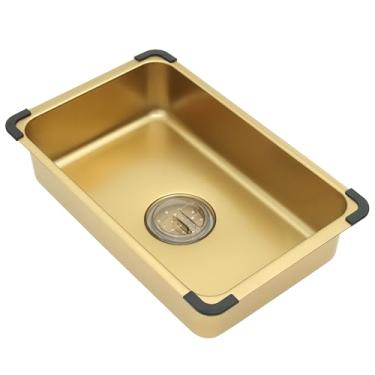 Imagem de Lonsince Pia pequena de aço inoxidável, mini pia de cozinha de tigela única dourada