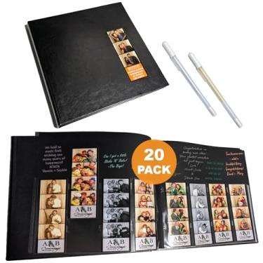 Imagem de Photo Booth Nook Álbum de scrapbook (20 unidades) – Diário de scrapbook com capa de couro – 40 páginas pretas, compartimento para imagem de 5 x 15 cm e inserções de tira de fotos – Casamento, formatura, fotos de aniversário