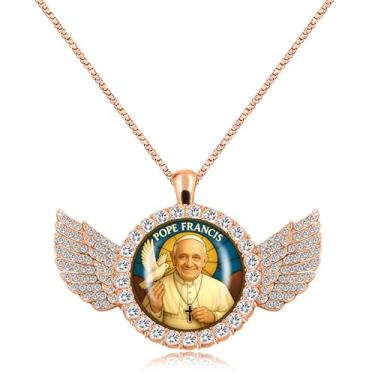 Imagem de Oneress Colar com pingente de asa do Papa Francisco, colares de fotos personalizadas para mulheres e homens, entes queridos, pingente de anjo da Santa Sé, presente cristão YA5956, Aço inoxidável