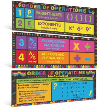 Imagem de Pasimy Pacote com 3 pôsteres de matemática, banners educativos de matemática, quadros de avisos de matemática, pôsteres de matemática, decoração de parede para decoração de sala de aula do ensino