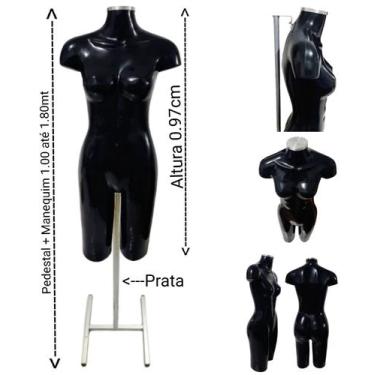 Imagem de Manequim feminino (Meio corpo definido N.38) preto com tampa prata + p