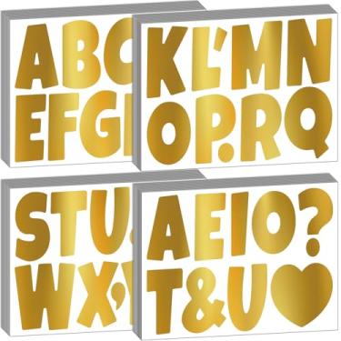 Imagem de Bemeol Letras de quadro de avisos 462 peças adesivos de letras do alfabeto de 10 cm letras recortadas para quadro de pôster, decoração de sala de aula em casa (ouro)