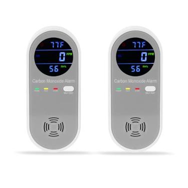 Imagem de 2 pacotes de detectores de monóxido de carbono, alarme de monóxido de carbono conectado, visor digital 3 em 1 em tempo real Fahrenheit (°F) e umidade, monitor detector co para casa, trailer