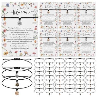 Imagem de Landical Conjunto de 25 lembrancinhas de chá de bebê de flores silvestres para convidados Pulseiras de flores silvestres para bebês em flor ajustável 3 cores com cartão de agradecimento para revelação