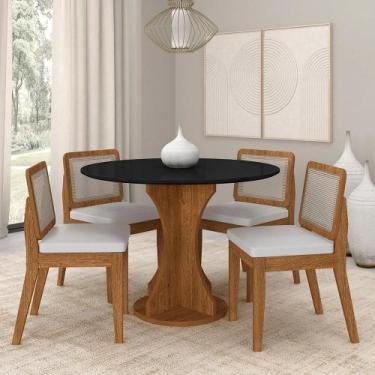 Imagem de Mesa Redonda Andria 4 Cadeiras Sextavadas Freijó/pto/material sintétic