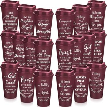 Imagem de Skylety Pacote com 60 Presentes Cristãos 473 ml Versículo da Bíblia Copo de Plástico a Granel Copos de Café com Tampas para Homens Mulheres Presentes Inspiradores Religiosos Igreja para Festa do Dia