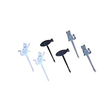 Imagem de Conjunto de 06 Garfinhos Decorativos para Petiscos, Tema Gatinhos e Peixes, Colorido, 8cm