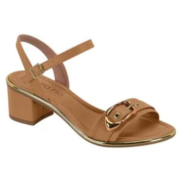 Imagem de Sandália Feminina Beira Rio Salto Baixo Fivela Dourada, Camel, 37