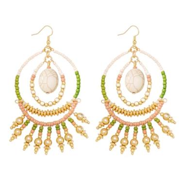 Imagem de BOCAR Brincos de argola multicoloridos feitos à mão com pingente de sementes para mulheres, brincos de borla, bijuterias, presentes (BER-1228), standard, Acrílico, Sem pedra preciosa