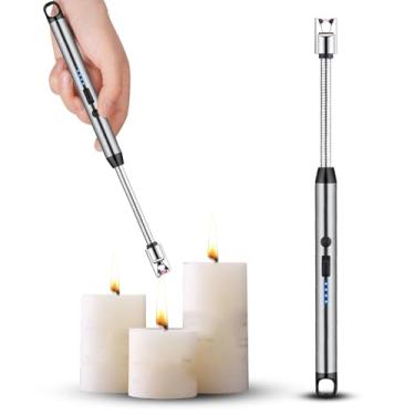 Imagem de Isqueiro Acendedor Elétrico Recarregável de Fogão a Gás, Churrasqueira, Velas, Cozinha, Ponta Flexível, Carregamento USB, 27 cm, Premium (Cinza)