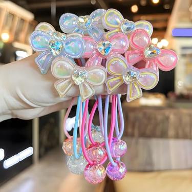 Imagem de 8 peças de laços de cabelo esféricos para meninas, pingentes coloridos, elásticos com bolhas, prendedores de rabo de cavalo sem danos para meninas pequenas (rosa, roxo, vermelho rosa, azul)