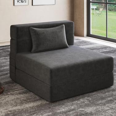 Imagem de Luoxiao Sofá-cama dobrável conversível tamanho único com travesseiros, sofá-cama dobrável futon de chão preguiçoso, cama de cadeira dobrável portátil para sala de estar/dormitório/quarto de hóspedes,
