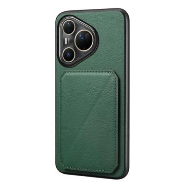 Imagem de HAOMRIYL Capa de couro para Huawei Pura 80 Ultra/80 Pro+/80 pro/80, capa de textura de grão lichia com suporte para cartão leve capa à prova de choque, verde, 80 Pro+