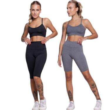 Imagem de KIT 2 Conjunto Bermuda Ciclista E Top Alça Fina Serra e Mar Roupa Para Academia Moda Fitness-Feminino