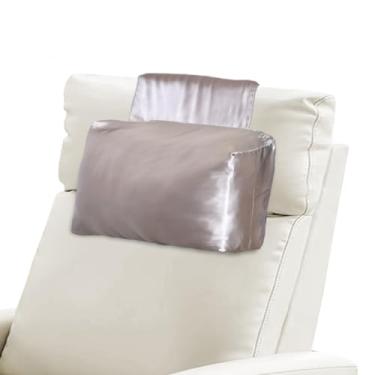 Imagem de Travesseiro reclinável de cetim antiderrapante para poltronas reclináveis com bolso para suporte de pescoço e alívio da dor