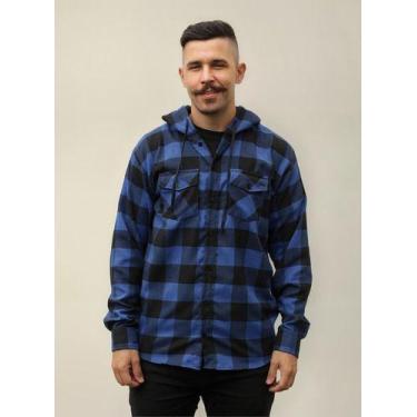 Imagem de Camisa Flanela Xadrez Manga Longa C/ Capuz P Ao G4. - Maximus, Azul co