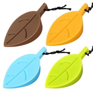 Imagem de 4 peças de protetor de porta de silicone HNYYZL para porta de silicone, protetor de dedo decorativo flexível e bonito estilo folha de desenho colorido para casa e escritório (verde, amarelo, azul, marrom)
