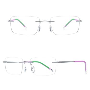 Imagem de VFDHN Armação de óculos de titânio sem aro para homens e mulheres, ultraleve (prata C4)