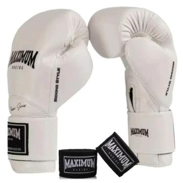 Imagem de Luva Boxe Muay Thai Maximum New Classic White + Bandagem 3m, 16oz