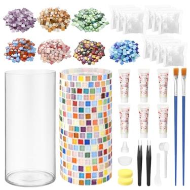 Imagem de LemonRoad Conjunto de 2 conjuntos de vasos de mosaico DIY, presentes para adultos, vasos cilíndricos acrílicos, kit de artes e artesanato com acessórios de artesanato completos, suprimentos para