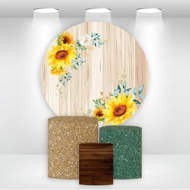 Imagem de Trio Capas Cilindro + Painel Redondo 1,50m Flores (Flores K1FLS024)