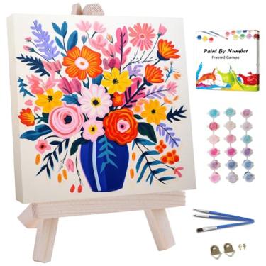 Imagem de JUJUHOOD Kit de pintura de flores abstratas por números para adultos iniciantes e crianças de 8 a 12 anos, pintura de flor em vaso por número sem cavalete, pintura simples por números para decoração