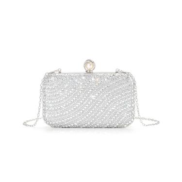 Imagem de Inkfew Bolsa clutch feminina formal elegante bolsa clutch plissada brilhante com corrente para festa de casamento, Strass - prata