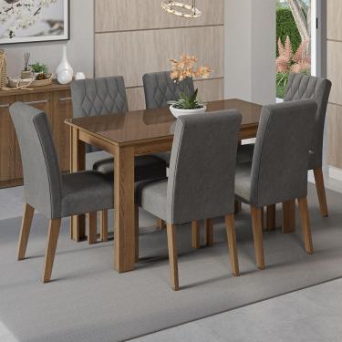Imagem de Conjunto Sala de Jantar Mesa Tampo de Vidro 6 Cadeiras Rustic/Silver Odara Madesa
