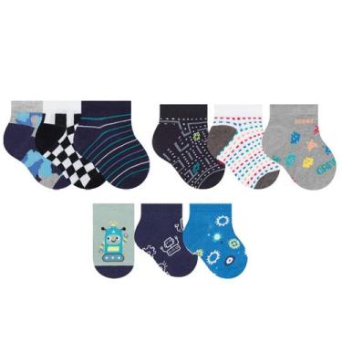Imagem de Kit 9 Pares Meias Kids Selene Cano Baixo Lisas, Azul, P - 17 a 20