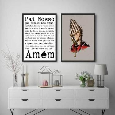 Imagem de Kit 2 Quadros Oração Pai Nosso 24X18Cm - Branca - Quadros On-Line
