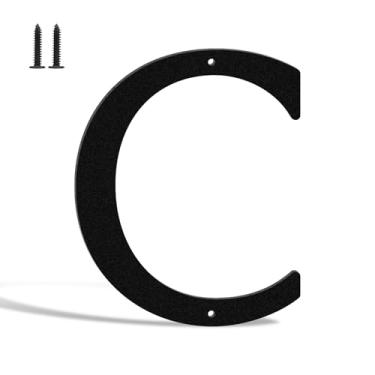 Imagem de Números e letras de metal de 15 cm, placas de endereço modernas pretas, números de caixa de correio ao ar livre com kit de unhas, para casas, hotéis, apartamentos, ruas (letra C)