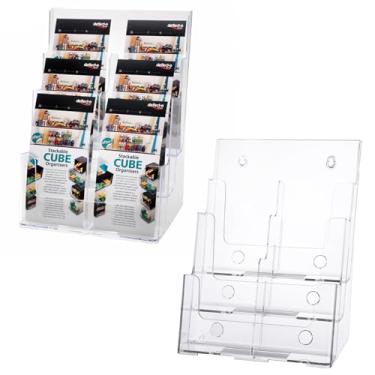 Imagem de LISHINE Pacote com 2 porta-folhetos de acrílico de 3 camadas, 21 x 28 cm e 10 x 23 cm, suporte de panfleto transparente, suporte de literatura, suporte de panfleto de plástico para três dobras