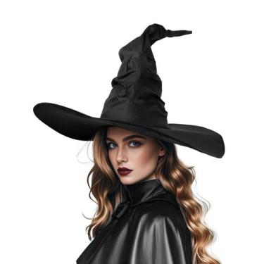 Imagem de Chapéu de bruxa JEGERMIG Halloween feminino preto com aba larga