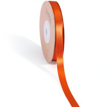 Imagem de LaRibbons Fita de cetim laranja 9,5 cm (3/20.3 cm) 50 metros fina luxo dupla face russet fita de seda laranja para buquê de flores, artesanato, embrulho de presente, decoração de outono de casamento