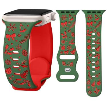 Imagem de Melyis Pulseiras de silicone de Natal para Apple Watch séries 10, 9, 8, 7, 6, 5, 4 e 38 mm, verde e vermelho