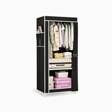 Imagem de Armário Organizador Guarda Roupa Dobrável. A solução perfeita para o seu Closet! 1 Porta, Portátil, Multiuso com Bolsos Laterais - Preto