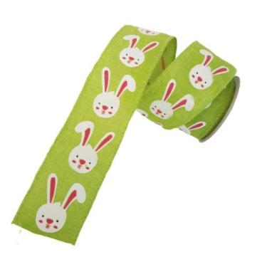 Imagem de Fita Aramada Verde Com Coelhinho Branco Comp 9.14m - Carmella Presente